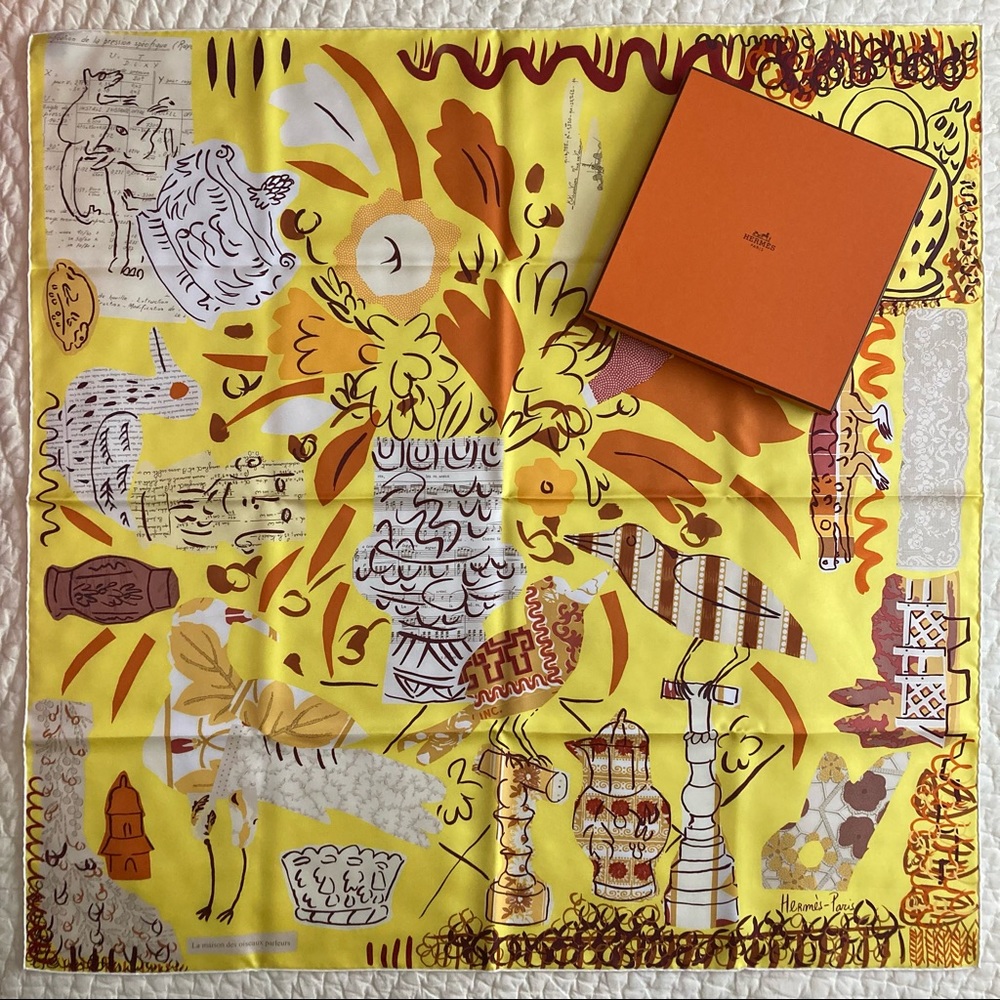 Hermes La Maison des Oiseaux Parleurs Silk Scarf